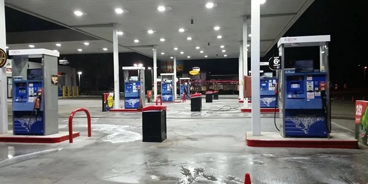 Gas station forecourt washed overnight by WeatherX